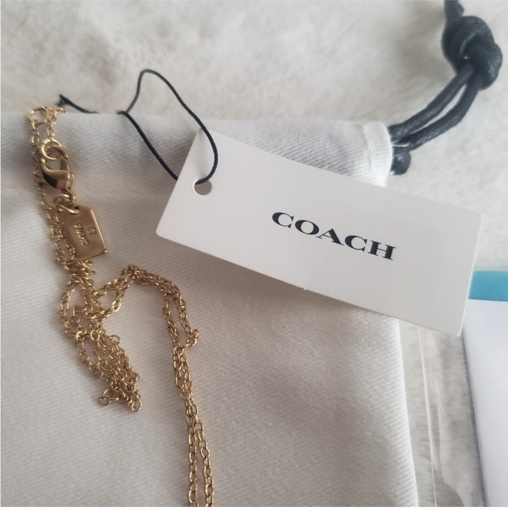 Coach Gold Heart Pendant Necklace Signature C Charm NWT Designer Jewelry - Picture 4 of 7